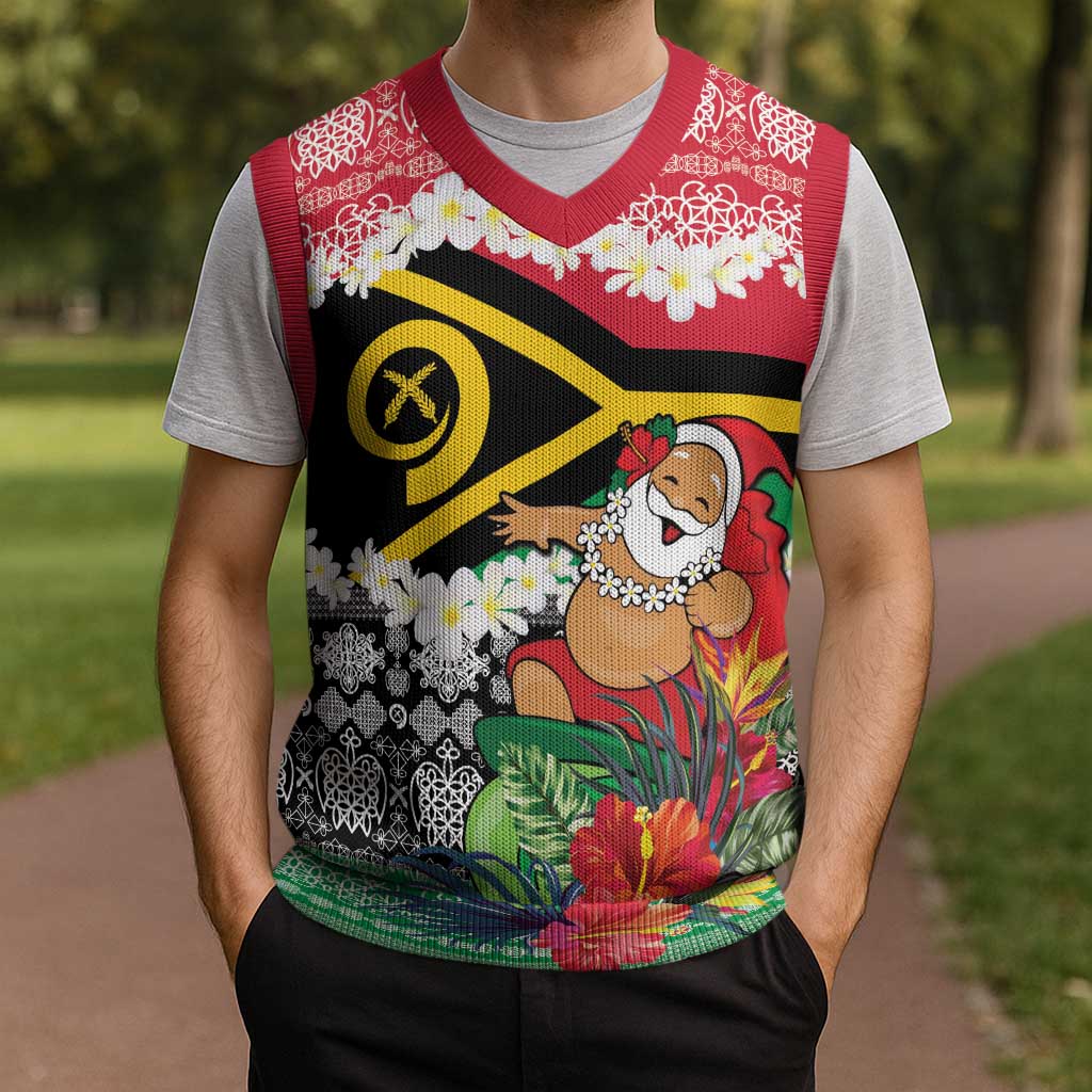 Personalised Vanuatu Joyeux Noel Christmas Knitted V-Neck Vest Proud To Be a Ni-Van Sand Drawing Art LT9 - Polynesian Pride