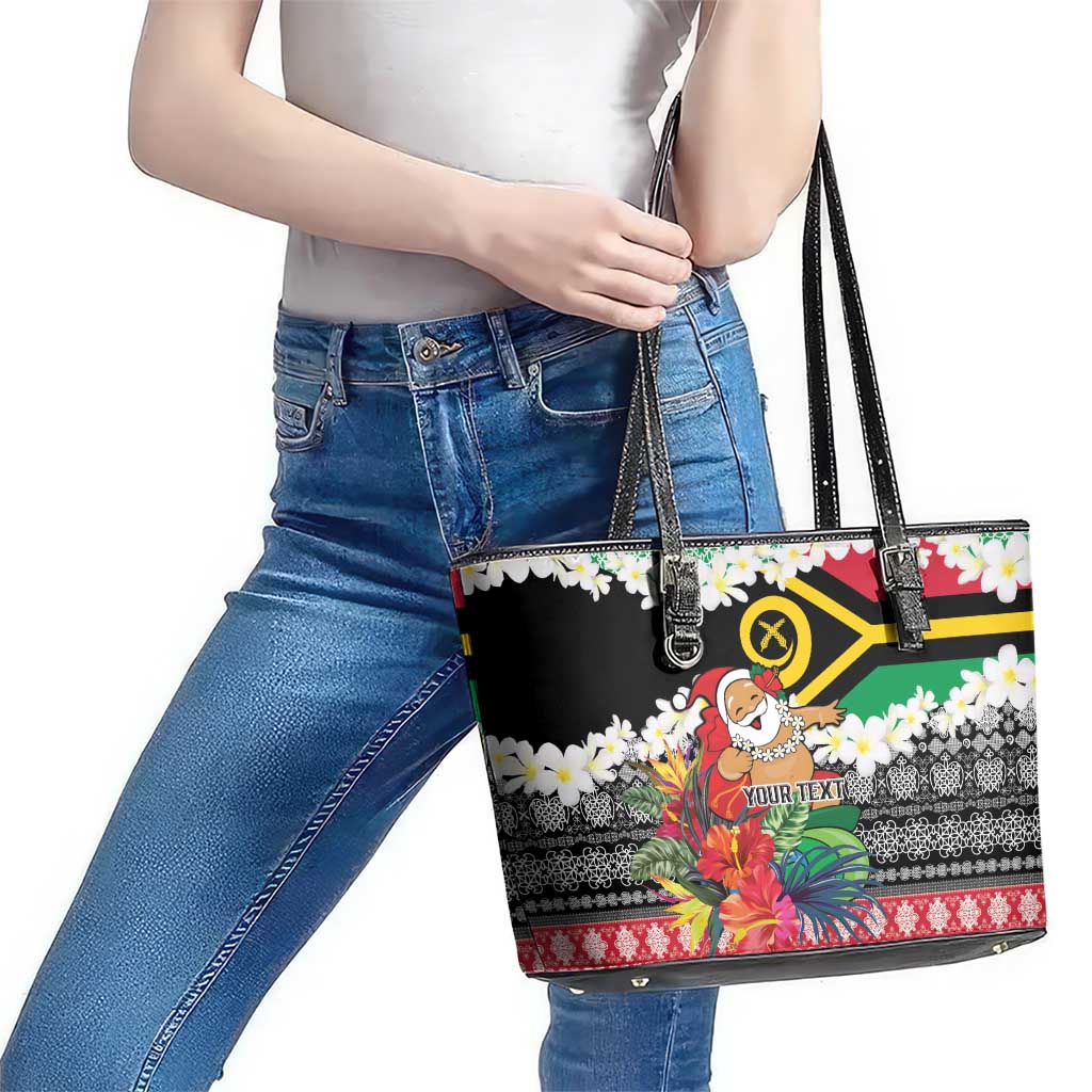 Personalised Vanuatu Joyeux Noel Leather Tote Bag Proud To Be a Ni-Van Sand Drawing Art - Polynesian Pride