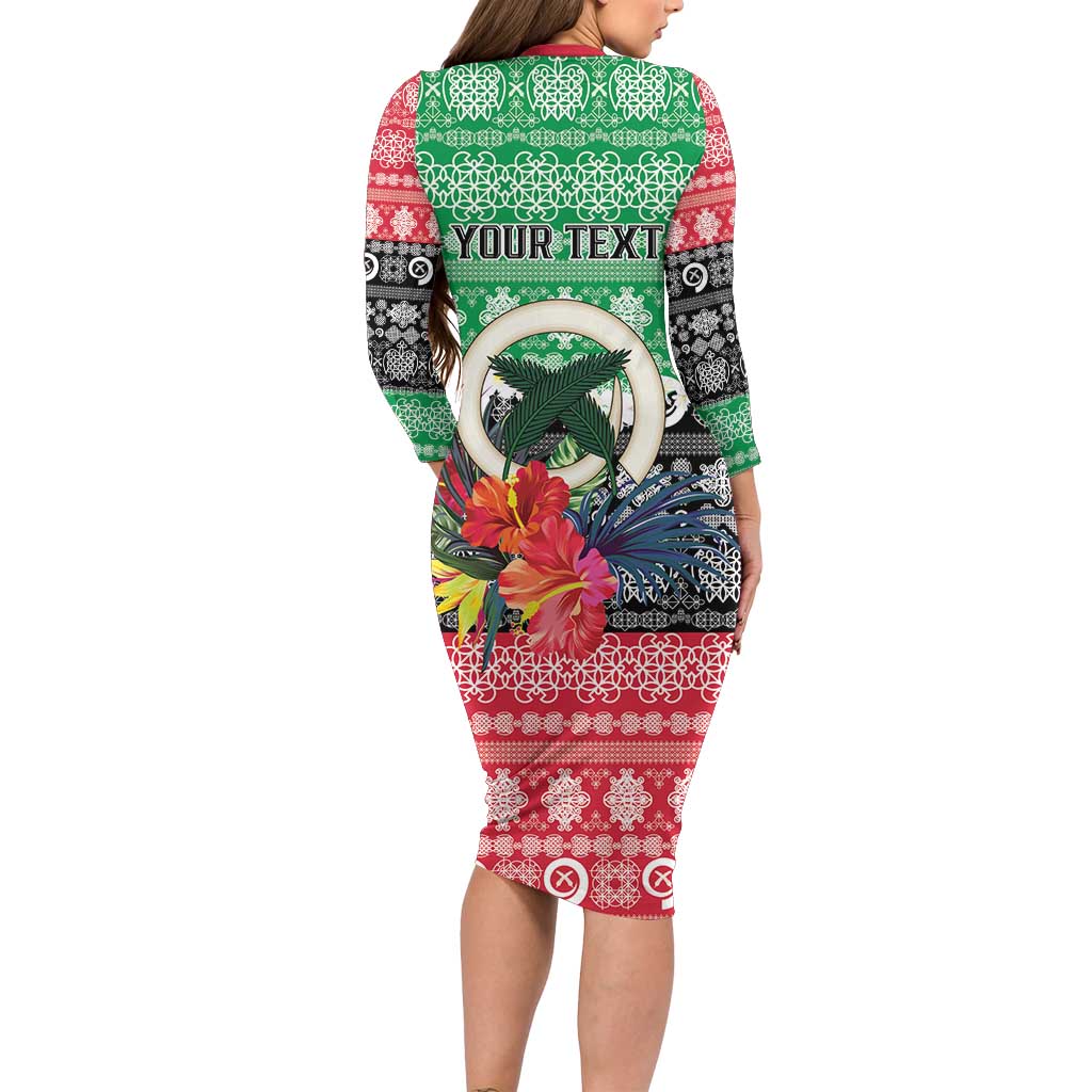 Personalised Vanuatu Joyeux Noel Long Sleeve Bodycon Dress Proud To Be a Ni-Van Sand Drawing Art LT9 - Polynesian Pride
