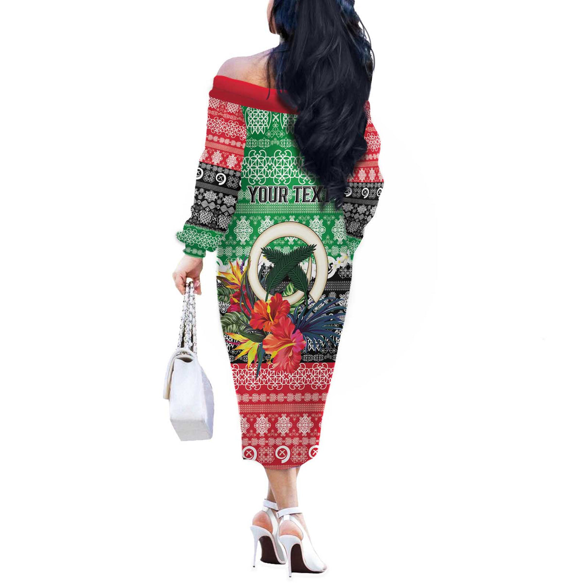 Personalised Vanuatu Joyeux Noel Off The Shoulder Long Sleeve Dress Proud To Be a Ni-Van Sand Drawing Art LT9 - Polynesian Pride