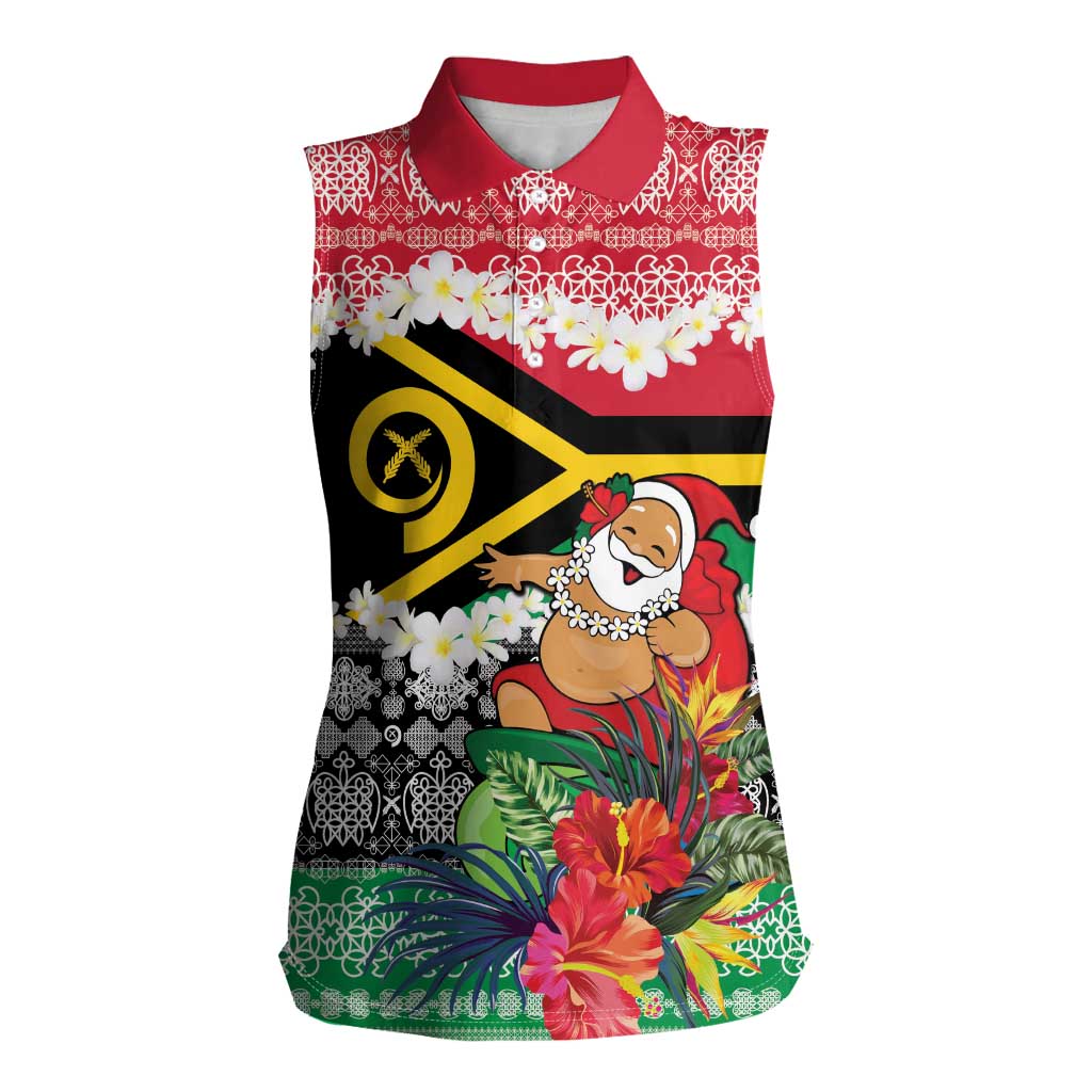 Personalised Vanuatu Joyeux Noel Women Sleeveless Polo Shirt Proud To Be a Ni-Van Sand Drawing Art LT9 Female Red - Polynesian Pride