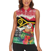 Personalised Vanuatu Joyeux Noel Women Sleeveless Polo Shirt Proud To Be a Ni-Van Sand Drawing Art LT9 - Polynesian Pride
