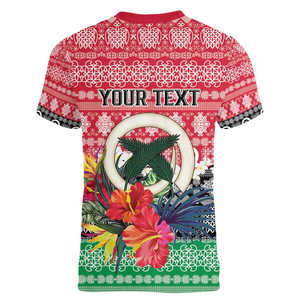 Personalised Vanuatu Joyeux Noel Women V-Neck T-Shirt Proud To Be a Ni-Van Sand Drawing Art LT9 - Polynesian Pride