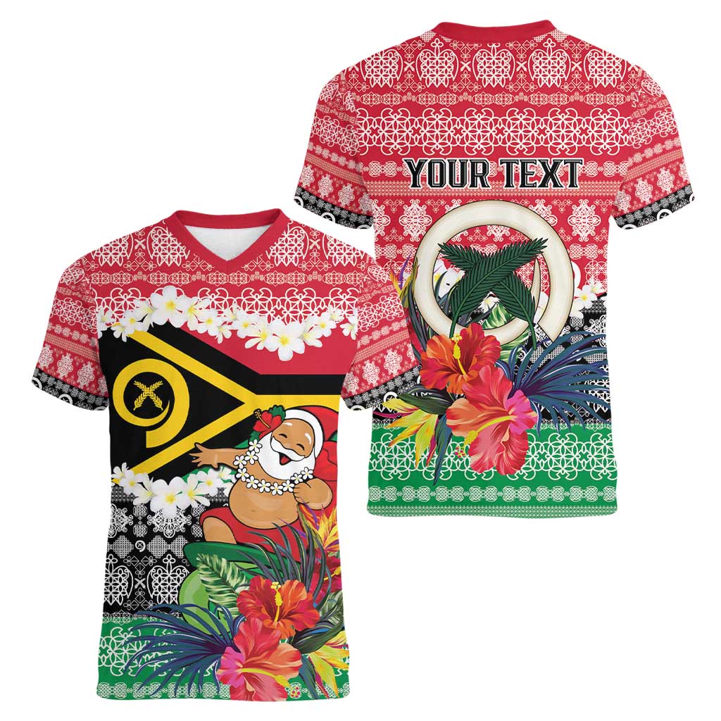 Personalised Vanuatu Joyeux Noel Women V-Neck T-Shirt Proud To Be a Ni-Van Sand Drawing Art LT9 - Polynesian Pride