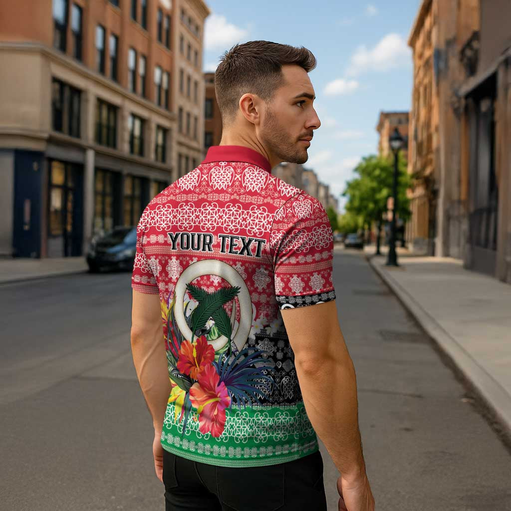 Personalised Vanuatu Joyeux Noel Zipper Polo Shirt Proud To Be a Ni-Van Sand Drawing Art - Polynesian Pride