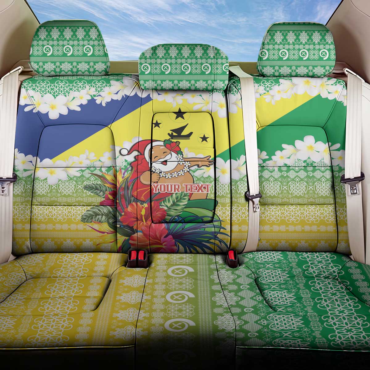Personalised Malampa Joyeux Noel Back Car Seat Cover Proud To Be a Ni-Van Sand Drawing Art - Polynesian Pride