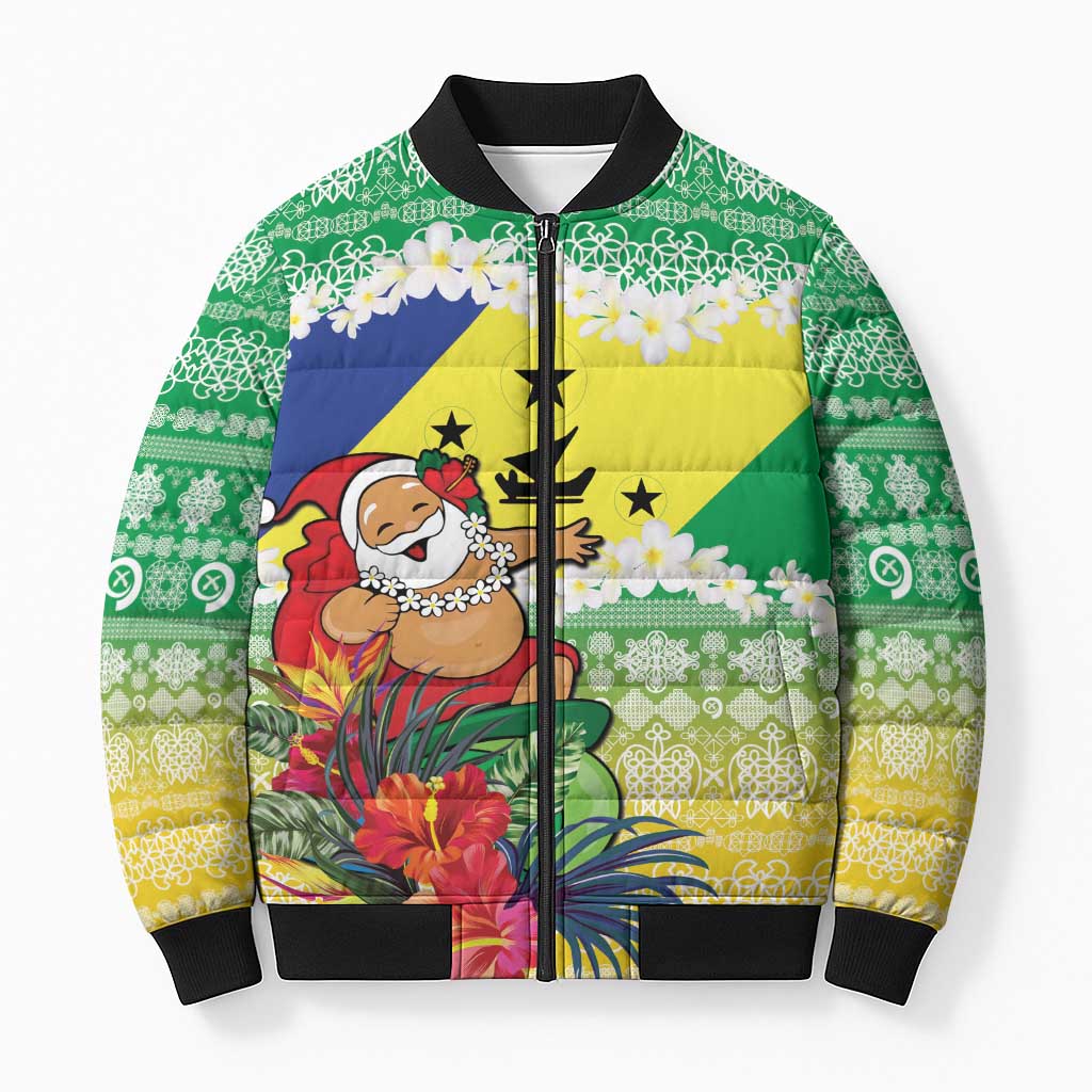 Personalised Malampa Joyeux Noel Bomber Puffer Jacket Proud To Be a Ni-Van Sand Drawing Art LT9 Unisex Lime - Polynesian Pride