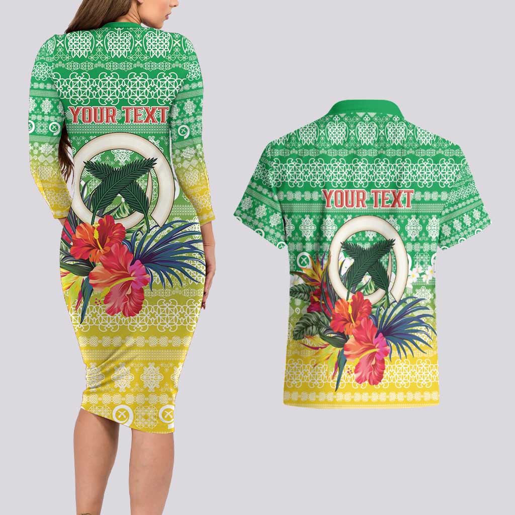 Personalised Malampa Joyeux Noel Couples Matching Long Sleeve Bodycon Dress and Hawaiian Shirt Proud To Be a Ni-Van Sand Drawing Art LT9 - Polynesian Pride