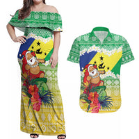 Personalised Malampa Joyeux Noel Couples Matching Off Shoulder Maxi Dress and Hawaiian Shirt Proud To Be a Ni-Van Sand Drawing Art LT9 Lime - Polynesian Pride