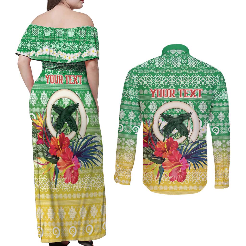 Personalised Malampa Joyeux Noel Couples Matching Off Shoulder Maxi Dress and Long Sleeve Button Shirt Proud To Be a Ni-Van Sand Drawing Art LT9 - Polynesian Pride