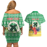 Personalised Malampa Joyeux Noel Couples Matching Off Shoulder Short Dress and Hawaiian Shirt Proud To Be a Ni-Van Sand Drawing Art LT9 - Polynesian Pride