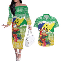 Personalised Malampa Joyeux Noel Couples Matching Off The Shoulder Long Sleeve Dress and Hawaiian Shirt Proud To Be a Ni-Van Sand Drawing Art LT9 Lime - Polynesian Pride