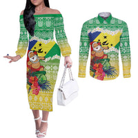Personalised Malampa Joyeux Noel Couples Matching Off The Shoulder Long Sleeve Dress and Long Sleeve Button Shirt Proud To Be a Ni-Van Sand Drawing Art LT9 Lime - Polynesian Pride