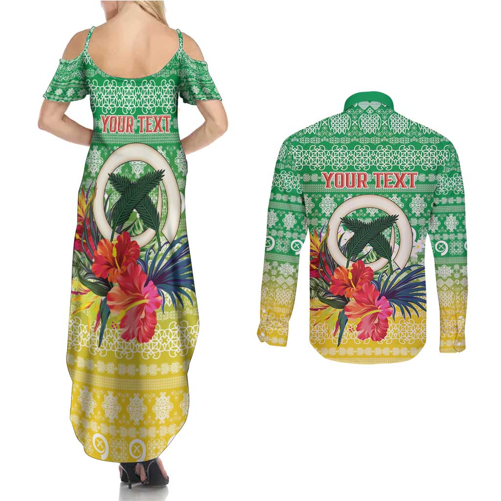 Personalised Malampa Joyeux Noel Couples Matching Summer Maxi Dress and Long Sleeve Button Shirt Proud To Be a Ni-Van Sand Drawing Art LT9 - Polynesian Pride