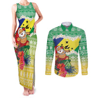 Personalised Malampa Joyeux Noel Couples Matching Tank Maxi Dress and Long Sleeve Button Shirt Proud To Be a Ni-Van Sand Drawing Art LT9 Lime - Polynesian Pride