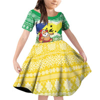Personalised Malampa Joyeux Noel Family Matching Off Shoulder Short Dress and Hawaiian Shirt Proud To Be a Ni-Van Sand Drawing Art LT9 Daughter's Dress Lime - Polynesian Pride