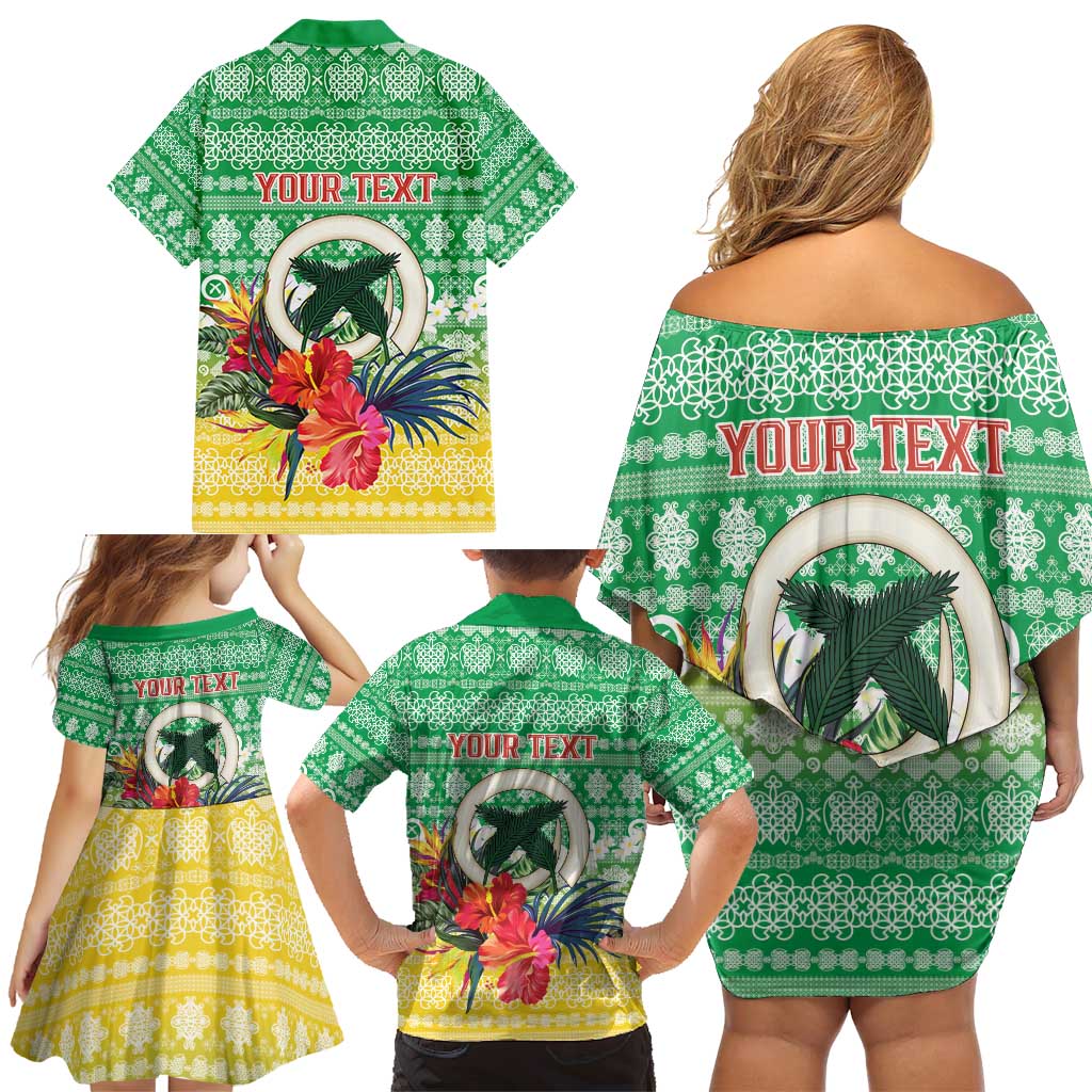 Personalised Malampa Joyeux Noel Family Matching Off Shoulder Short Dress and Hawaiian Shirt Proud To Be a Ni-Van Sand Drawing Art LT9 - Polynesian Pride