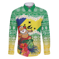 Personalised Malampa Joyeux Noel Family Matching Off Shoulder Short Dress and Hawaiian Shirt Proud To Be a Ni-Van Sand Drawing Art LT9 Dad's Shirt - Long Sleeve Lime - Polynesian Pride