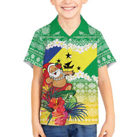 Personalised Malampa Joyeux Noel Family Matching Off Shoulder Short Dress and Hawaiian Shirt Proud To Be a Ni-Van Sand Drawing Art LT9 Son's Shirt Lime - Polynesian Pride