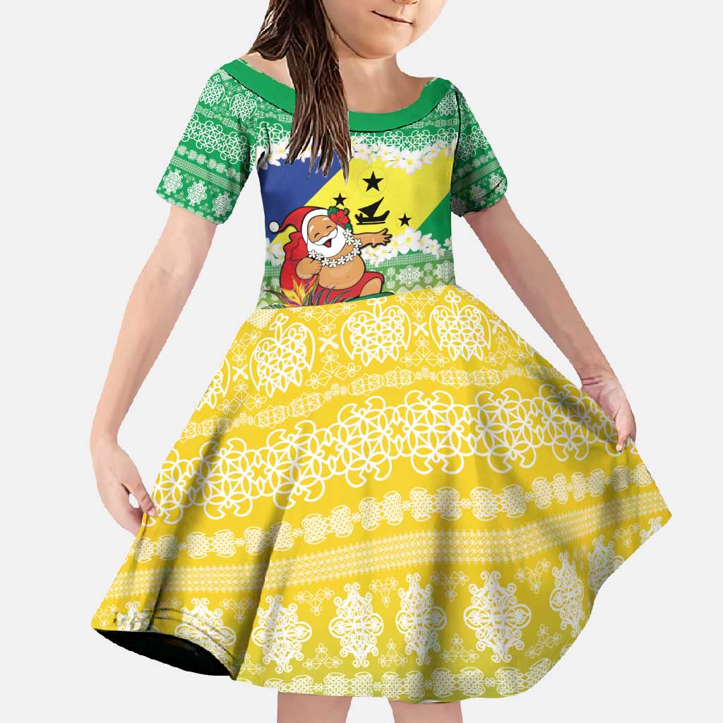 Personalised Malampa Joyeux Noel Family Matching Tank Maxi Dress and Hawaiian Shirt Proud To Be a Ni-Van Sand Drawing Art LT9 Daughter's Dress Lime - Polynesian Pride