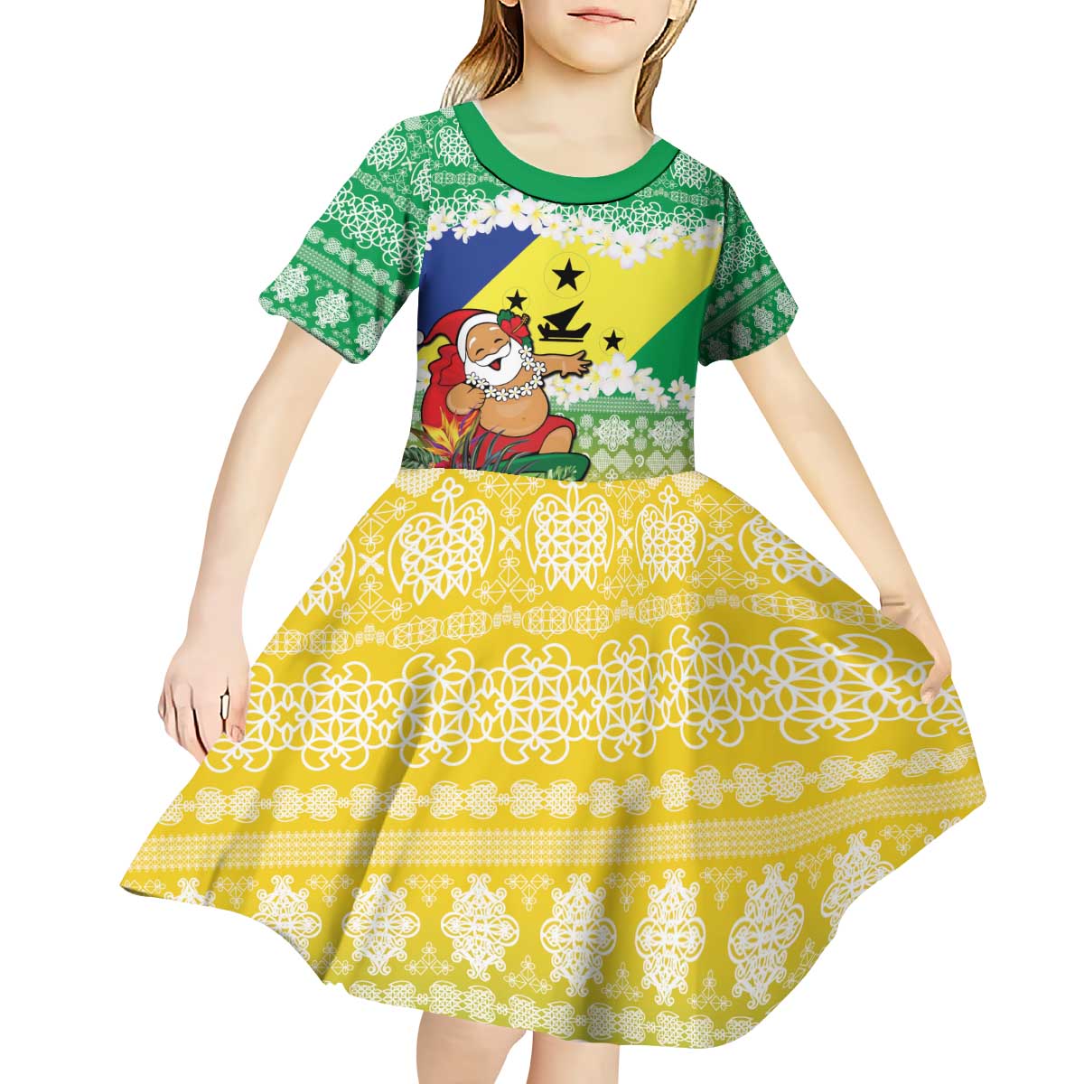 Personalised Malampa Joyeux Noel Kid Short Sleeve Dress Proud To Be a Ni-Van Sand Drawing Art LT9 - Polynesian Pride