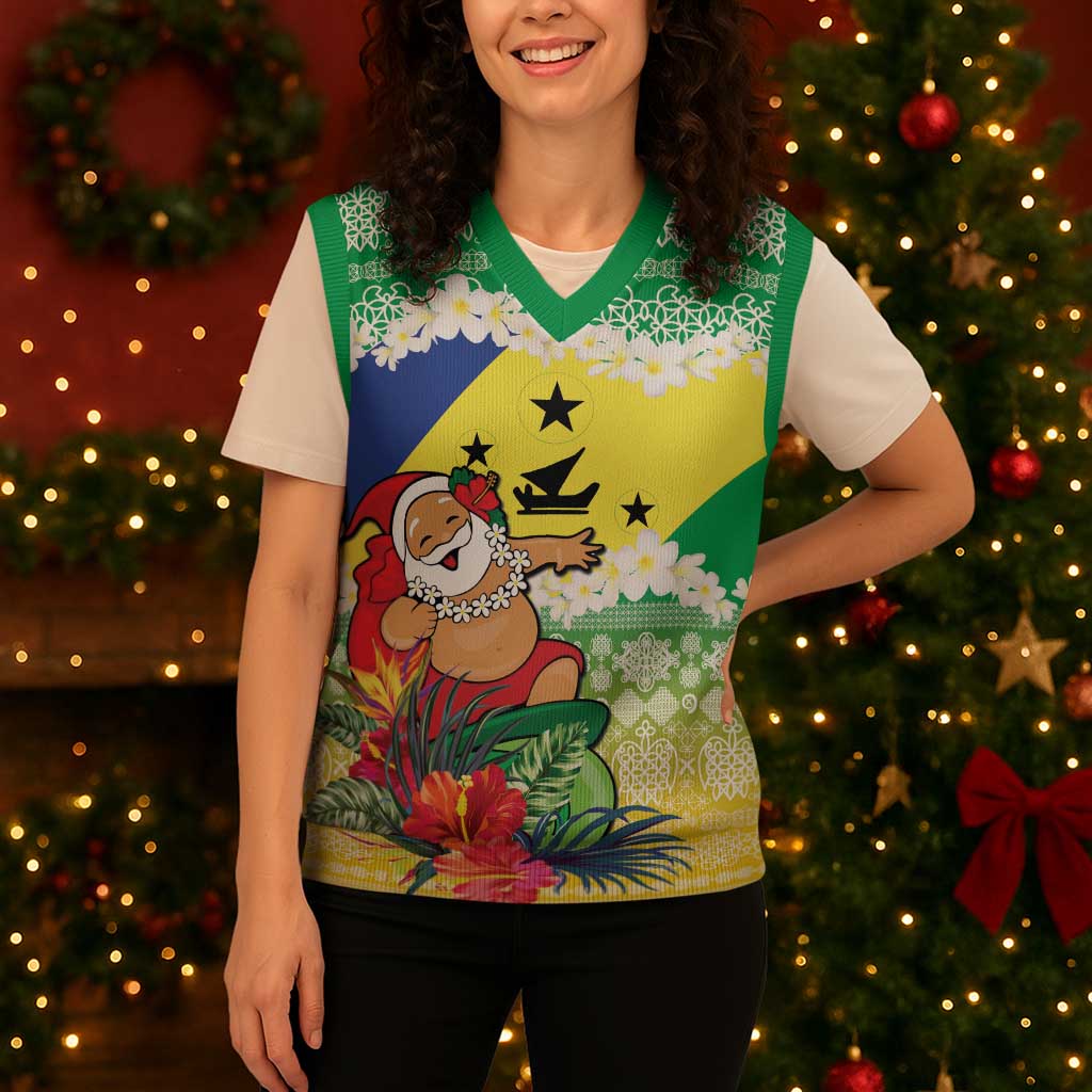 Personalised Malampa Joyeux Noel Christmas Knitted V-Neck Vest Proud To Be a Ni-Van Sand Drawing Art LT9 - Polynesian Pride