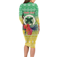 Personalised Malampa Joyeux Noel Long Sleeve Bodycon Dress Proud To Be a Ni-Van Sand Drawing Art LT9 - Polynesian Pride