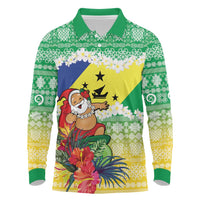 Personalised Malampa Joyeux Noel Long Sleeve Polo Shirt Proud To Be a Ni-Van Sand Drawing Art LT9 Lime - Polynesian Pride