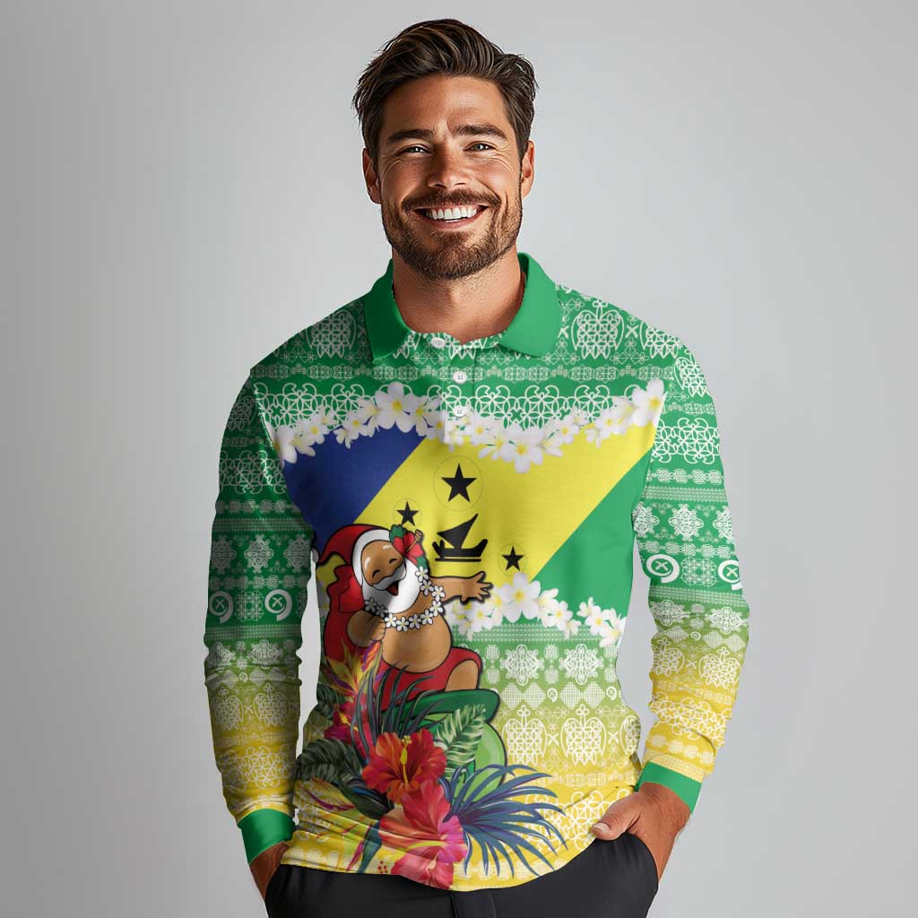 Personalised Malampa Joyeux Noel Long Sleeve Polo Shirt Proud To Be a Ni-Van Sand Drawing Art LT9 - Polynesian Pride