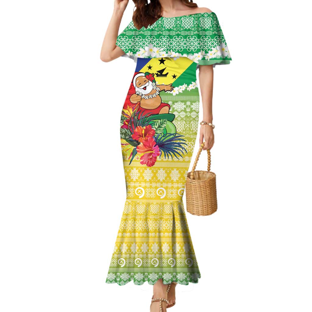 Personalised Malampa Joyeux Noel Mermaid Dress Proud To Be a Ni-Van Sand Drawing Art LT9 Women Lime - Polynesian Pride