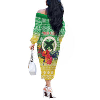 Personalised Malampa Joyeux Noel Off The Shoulder Long Sleeve Dress Proud To Be a Ni-Van Sand Drawing Art LT9 - Polynesian Pride