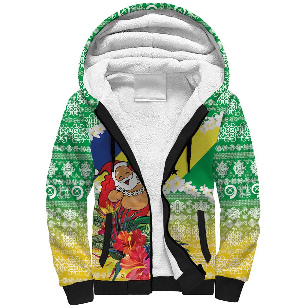 Personalised Malampa Joyeux Noel Sherpa Hoodie Proud To Be a Ni-Van Sand Drawing Art LT9 Unisex Lime - Polynesian Pride