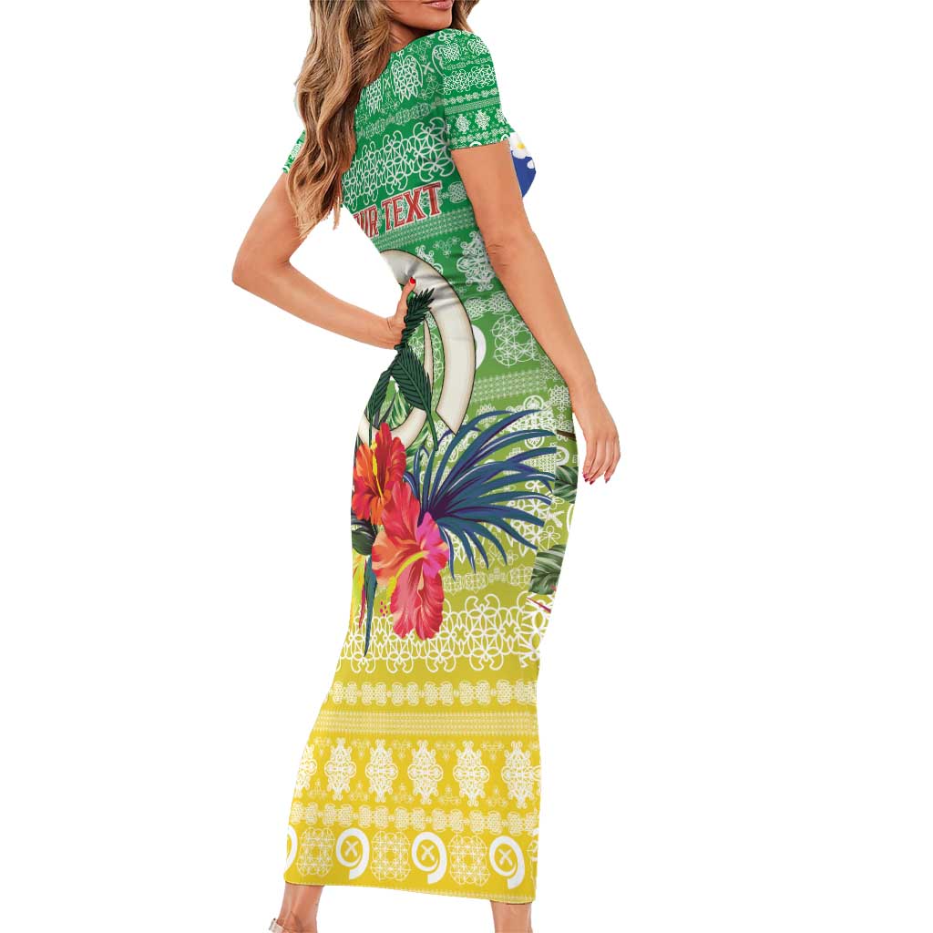 Personalised Malampa Joyeux Noel Short Sleeve Bodycon Dress Proud To Be a Ni-Van Sand Drawing Art LT9 - Polynesian Pride