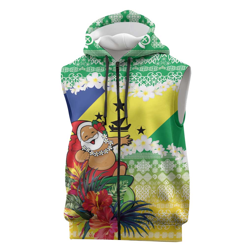 Personalised Malampa Joyeux Noel Sleeveless Zip Hoodie Proud To Be a Ni-Van Sand Drawing Art LT9 Lime - Polynesian Pride