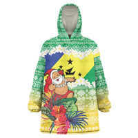Personalised Malampa Joyeux Noel Wearable Blanket Hoodie Proud To Be a Ni-Van Sand Drawing Art LT9 One Size Lime - Polynesian Pride