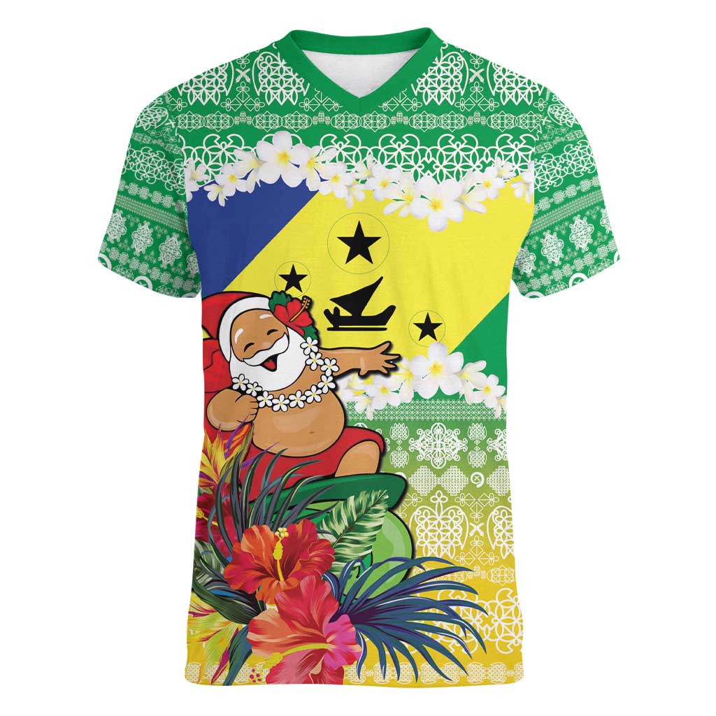 Personalised Malampa Joyeux Noel Women V-Neck T-Shirt Proud To Be a Ni-Van Sand Drawing Art LT9 Female Lime - Polynesian Pride