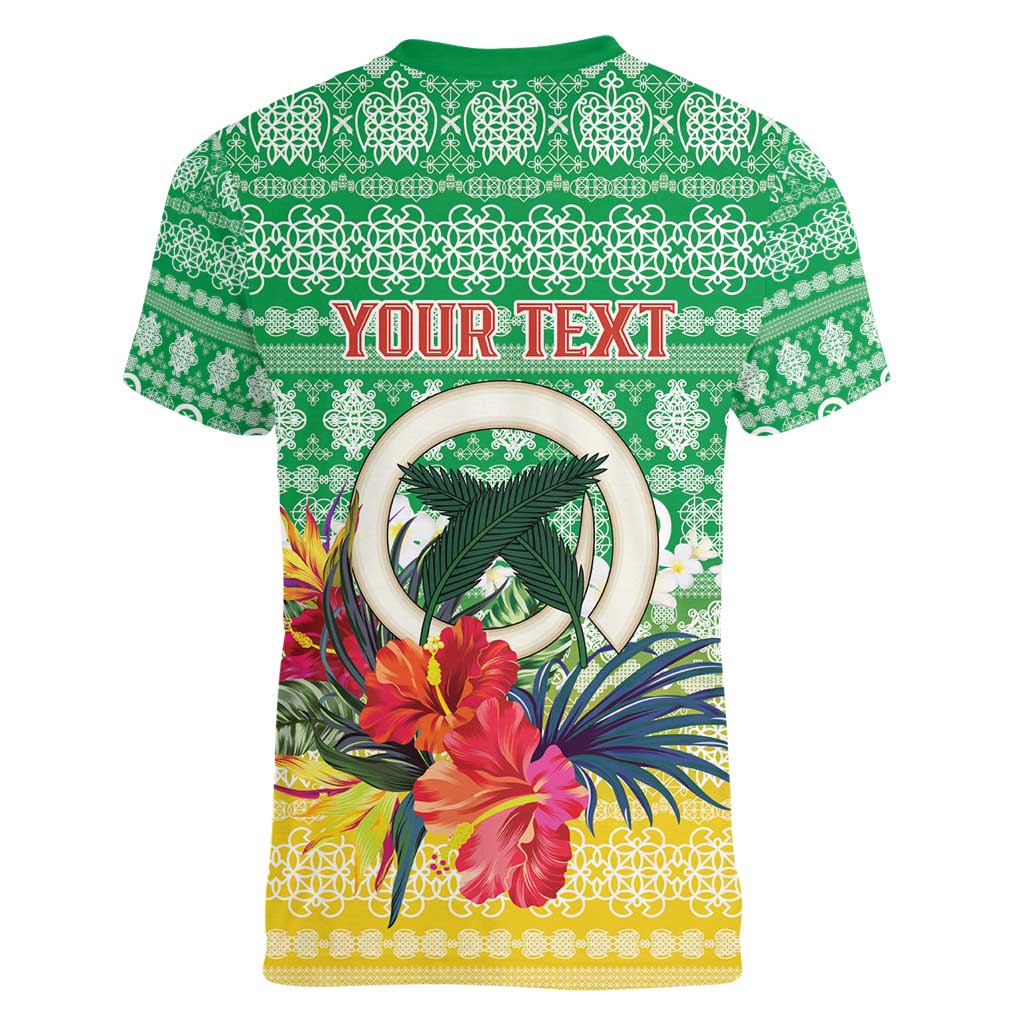 Personalised Malampa Joyeux Noel Women V-Neck T-Shirt Proud To Be a Ni-Van Sand Drawing Art LT9 - Polynesian Pride