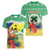 Personalised Malampa Joyeux Noel Women V-Neck T-Shirt Proud To Be a Ni-Van Sand Drawing Art LT9 - Polynesian Pride