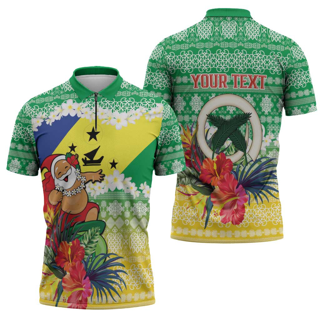 Personalised Malampa Joyeux Noel Zipper Polo Shirt Proud To Be a Ni-Van Sand Drawing Art LT9 - Polynesian Pride