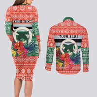 Personalised Penama Joyeux Noel Couples Matching Long Sleeve Bodycon Dress and Long Sleeve Button Shirt Proud To Be a Ni-Van Sand Drawing Art LT9 - Polynesian Pride