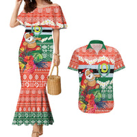Personalised Penama Joyeux Noel Couples Matching Mermaid Dress and Hawaiian Shirt Proud To Be a Ni-Van Sand Drawing Art LT9 Red - Polynesian Pride