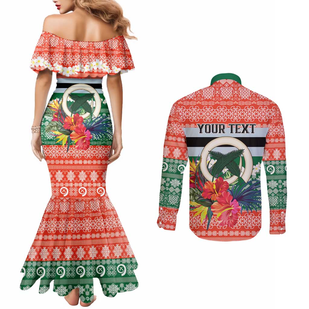 Personalised Penama Joyeux Noel Couples Matching Mermaid Dress and Long Sleeve Button Shirt Proud To Be a Ni-Van Sand Drawing Art LT9 - Polynesian Pride