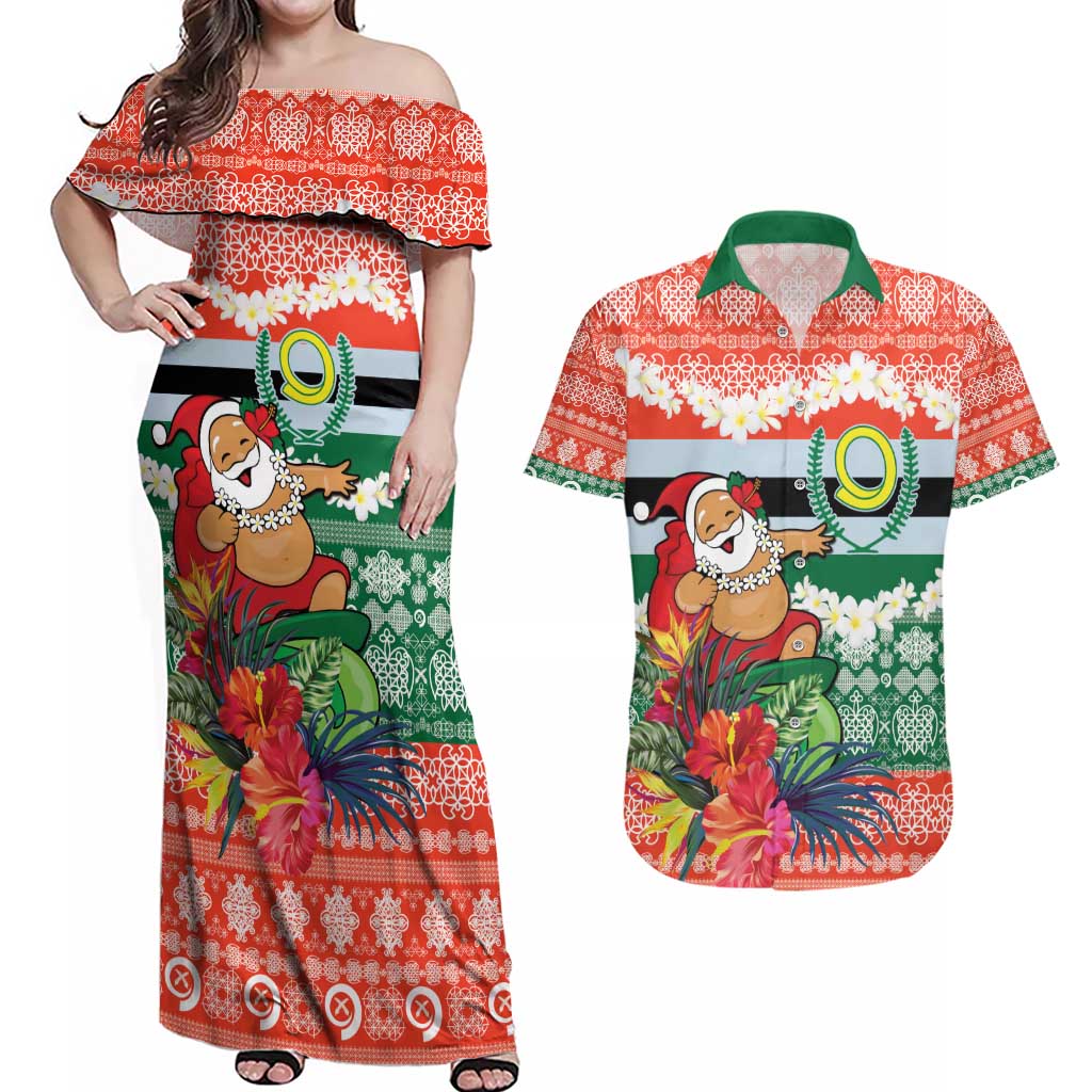 Personalised Penama Joyeux Noel Couples Matching Off Shoulder Maxi Dress and Hawaiian Shirt Proud To Be a Ni-Van Sand Drawing Art LT9 Red - Polynesian Pride