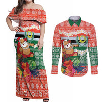 Personalised Penama Joyeux Noel Couples Matching Off Shoulder Maxi Dress and Long Sleeve Button Shirt Proud To Be a Ni-Van Sand Drawing Art LT9 Red - Polynesian Pride