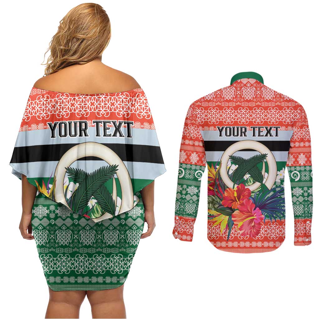 Personalised Penama Joyeux Noel Couples Matching Off Shoulder Short Dress and Long Sleeve Button Shirt Proud To Be a Ni-Van Sand Drawing Art LT9 - Polynesian Pride