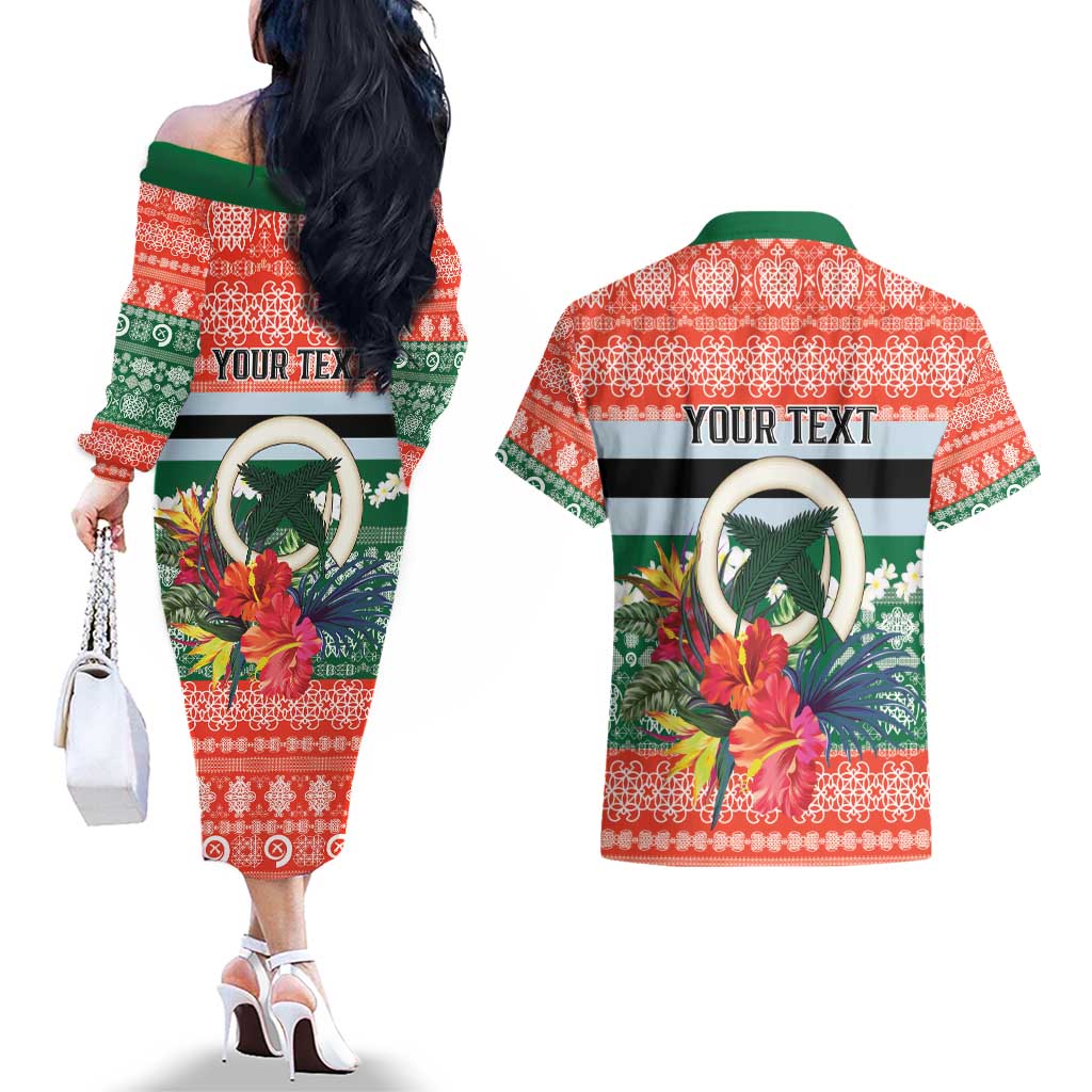 Personalised Penama Joyeux Noel Couples Matching Off The Shoulder Long Sleeve Dress and Hawaiian Shirt Proud To Be a Ni-Van Sand Drawing Art LT9 - Polynesian Pride
