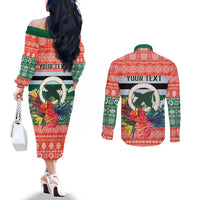 Personalised Penama Joyeux Noel Couples Matching Off The Shoulder Long Sleeve Dress and Long Sleeve Button Shirt Proud To Be a Ni-Van Sand Drawing Art LT9 - Polynesian Pride