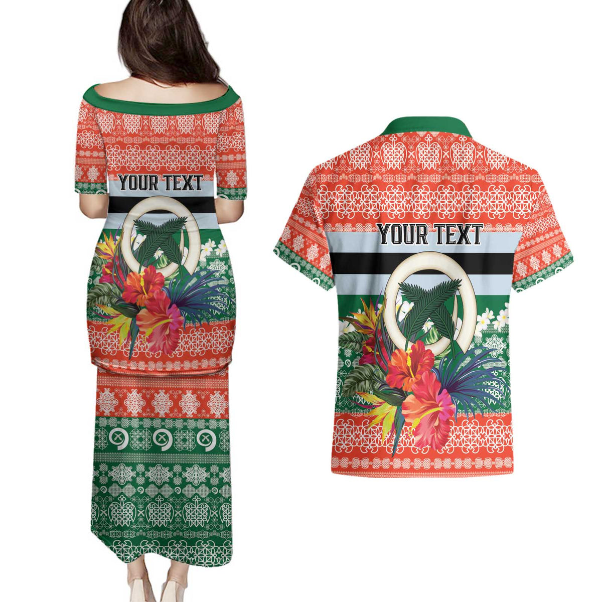 Personalised Penama Joyeux Noel Couples Matching Puletasi and Hawaiian Shirt Proud To Be a Ni-Van Sand Drawing Art LT9 - Polynesian Pride