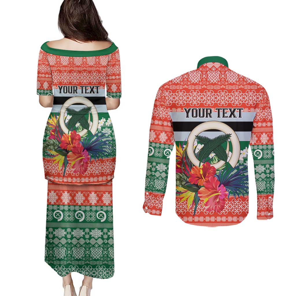 Personalised Penama Joyeux Noel Couples Matching Puletasi and Long Sleeve Button Shirt Proud To Be a Ni-Van Sand Drawing Art LT9 - Polynesian Pride