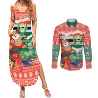 Personalised Penama Joyeux Noel Couples Matching Summer Maxi Dress and Long Sleeve Button Shirt Proud To Be a Ni-Van Sand Drawing Art LT9 Red - Polynesian Pride